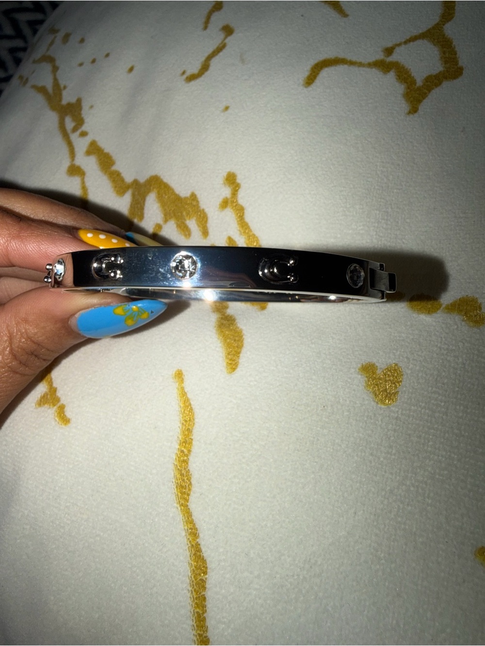 Coach Boxed Faux Stone Signature Sculpted C Bangle Bracelet